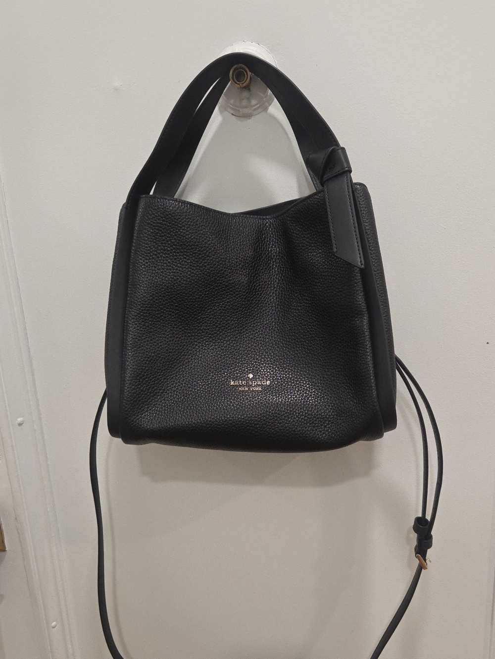 kate spade Black Pebbled Leather Drawstring Shoulder Bag